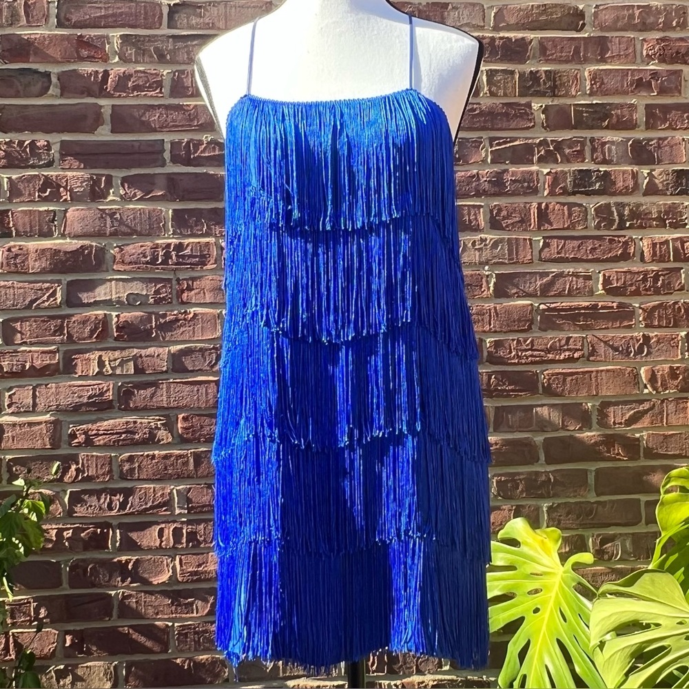 Zara Women’s Blue Fringe Mini Dress Sz S NWT Maximalism Holiday Cocktail Party - Picture 2 of 10